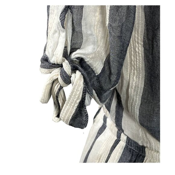 Vintage Havana Striped Mini Dress Medium Gray White Tie Front Short Sleeve - Picture 5 of 8